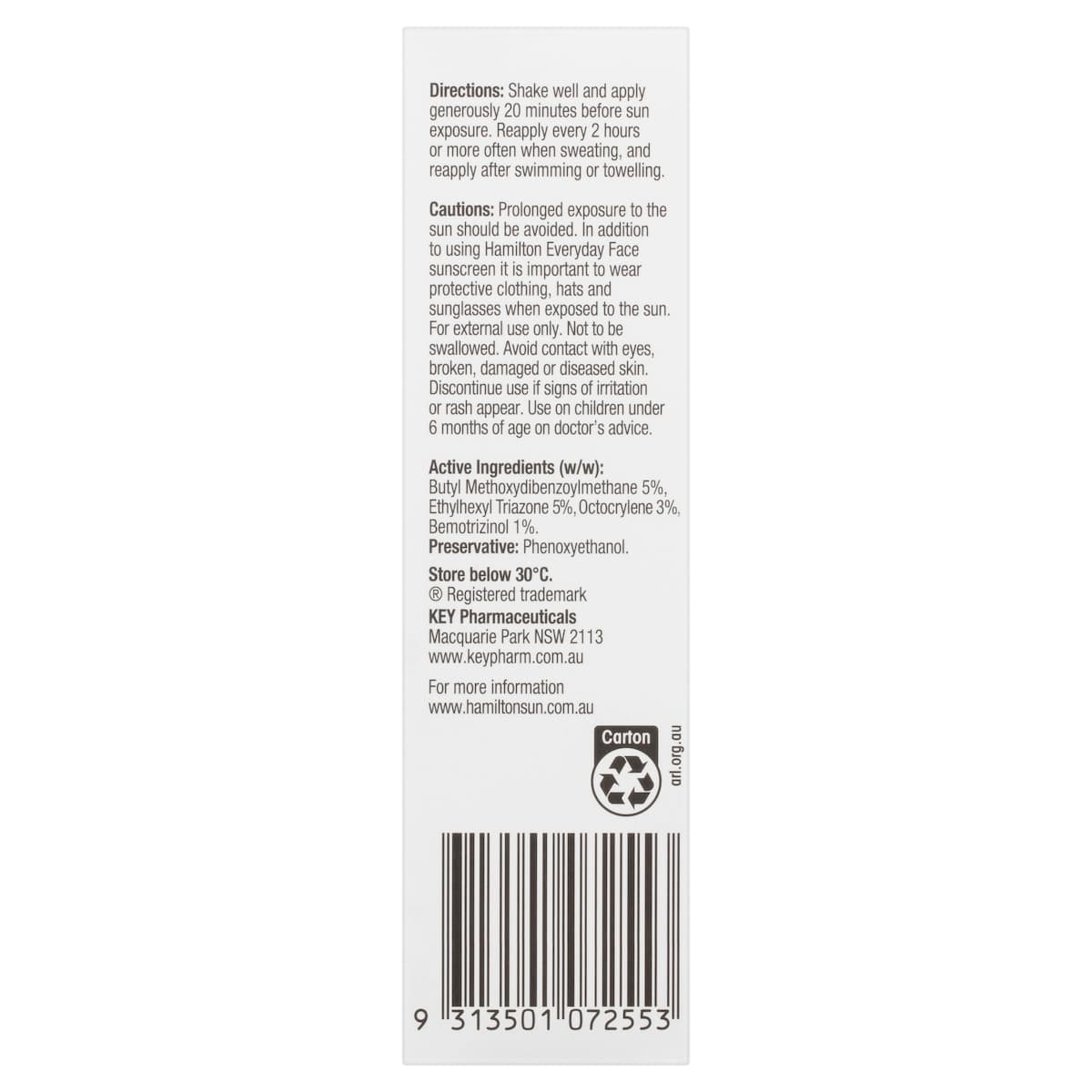 Thumbnail Hamilton Sunscreen Everyday Face Lotion SPF 50+ 75g