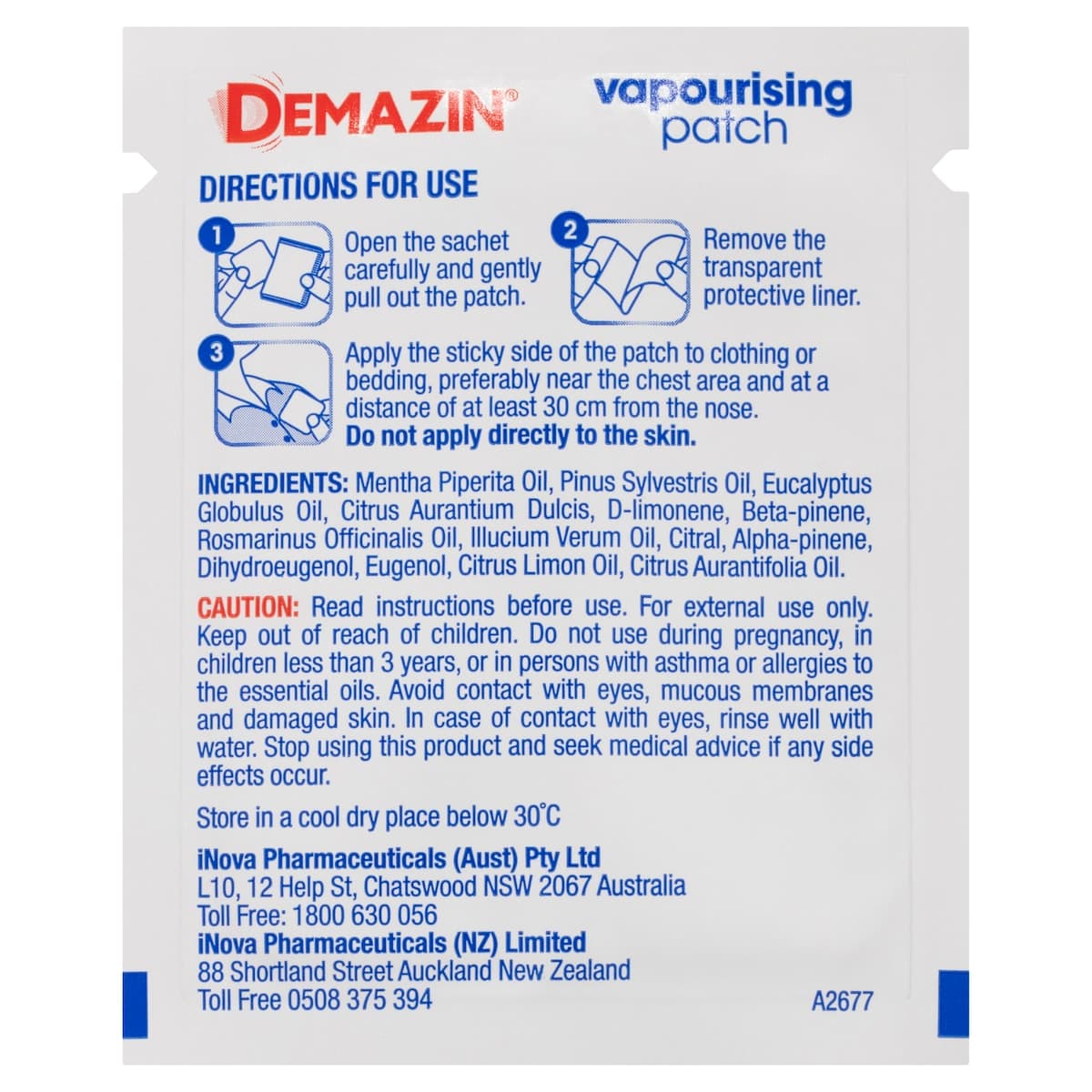 Thumbnail Demazin Vapourising Patches with Natural Essential Oils 6 Pack