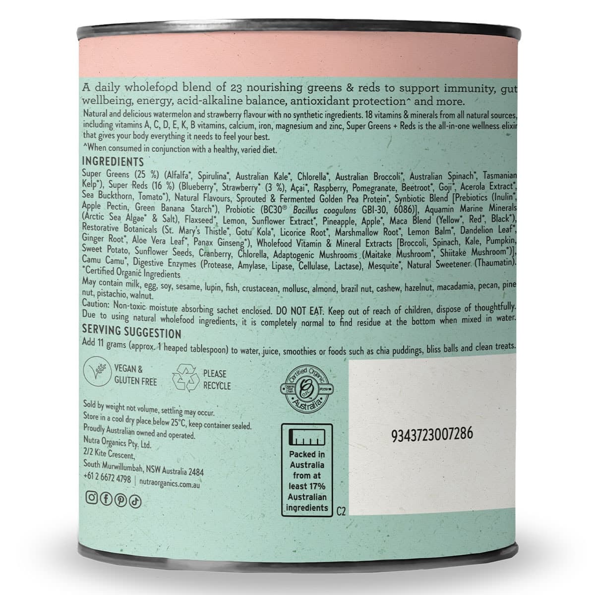 Thumbnail Nutra Naturals Super Greens + Reds Watermelon Strawberry 300g