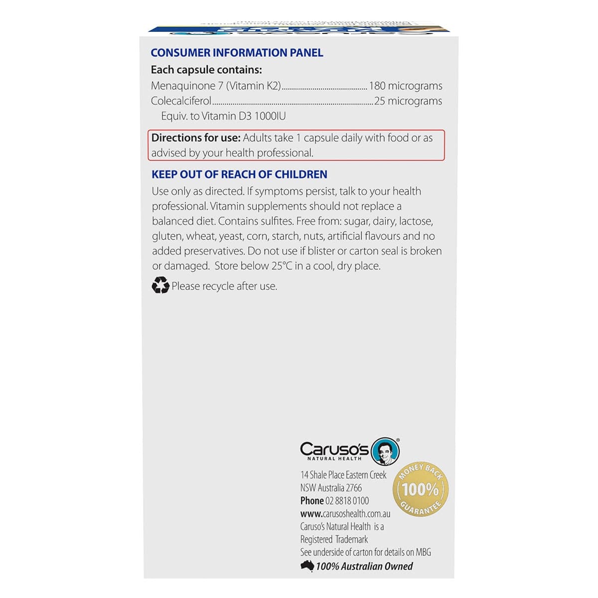 Thumbnail Carusos Vitamin K2 + D3 60 Capsules