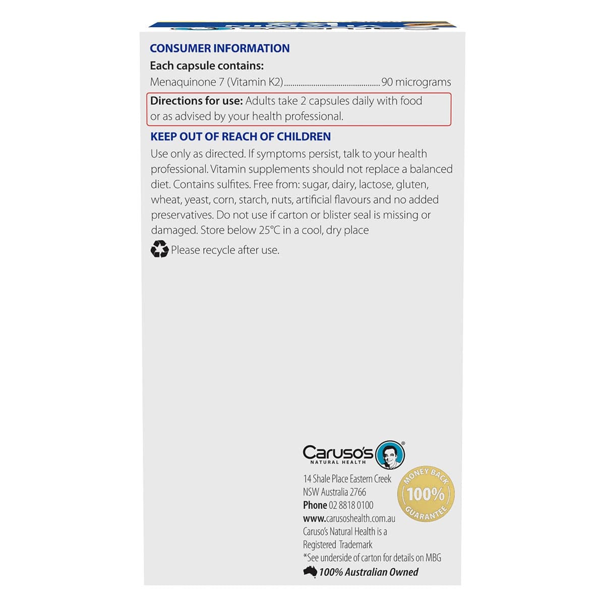 Thumbnail Carusos Vitamin K2 60 Capsules