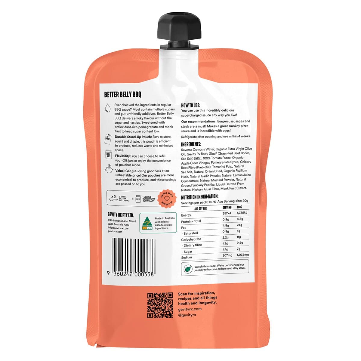 Thumbnail Gevity Rx Bone Broth Sauce Better Belly BBQ Sauce 375ml