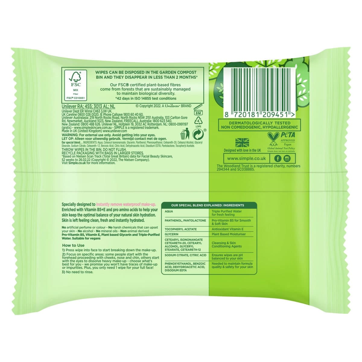Thumbnail Simple Biodegradable Cleansing Wipes 2 x 25 Pack