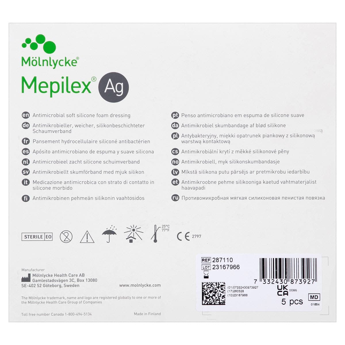 Thumbnail Mepilex AG Antimicrobial Foam Dressing 287110 10cm x 10cm 5 Pack