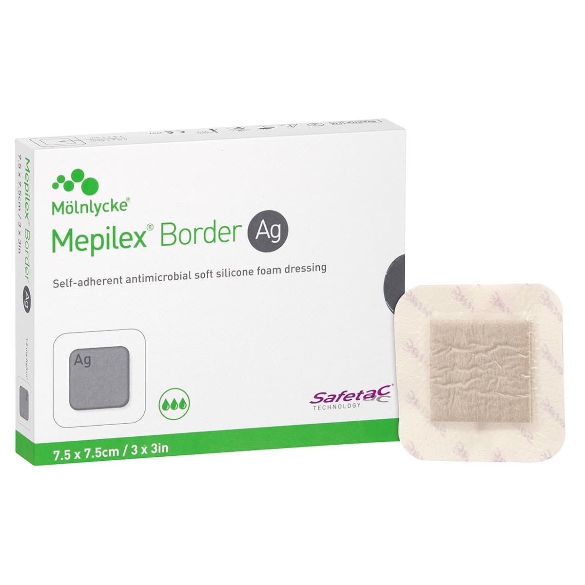 Thumbnail Mepilex Border AG Wound Dressing 395200 7.5cm x 7.5cm 5 Pack