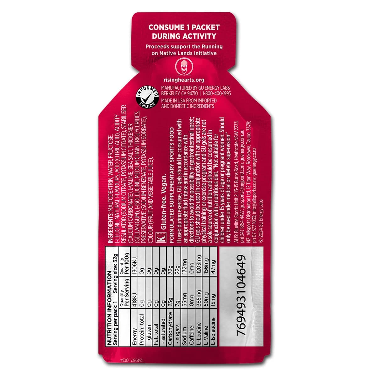 Thumbnail GU Energy Gel Raspberry Lemonade 32g
