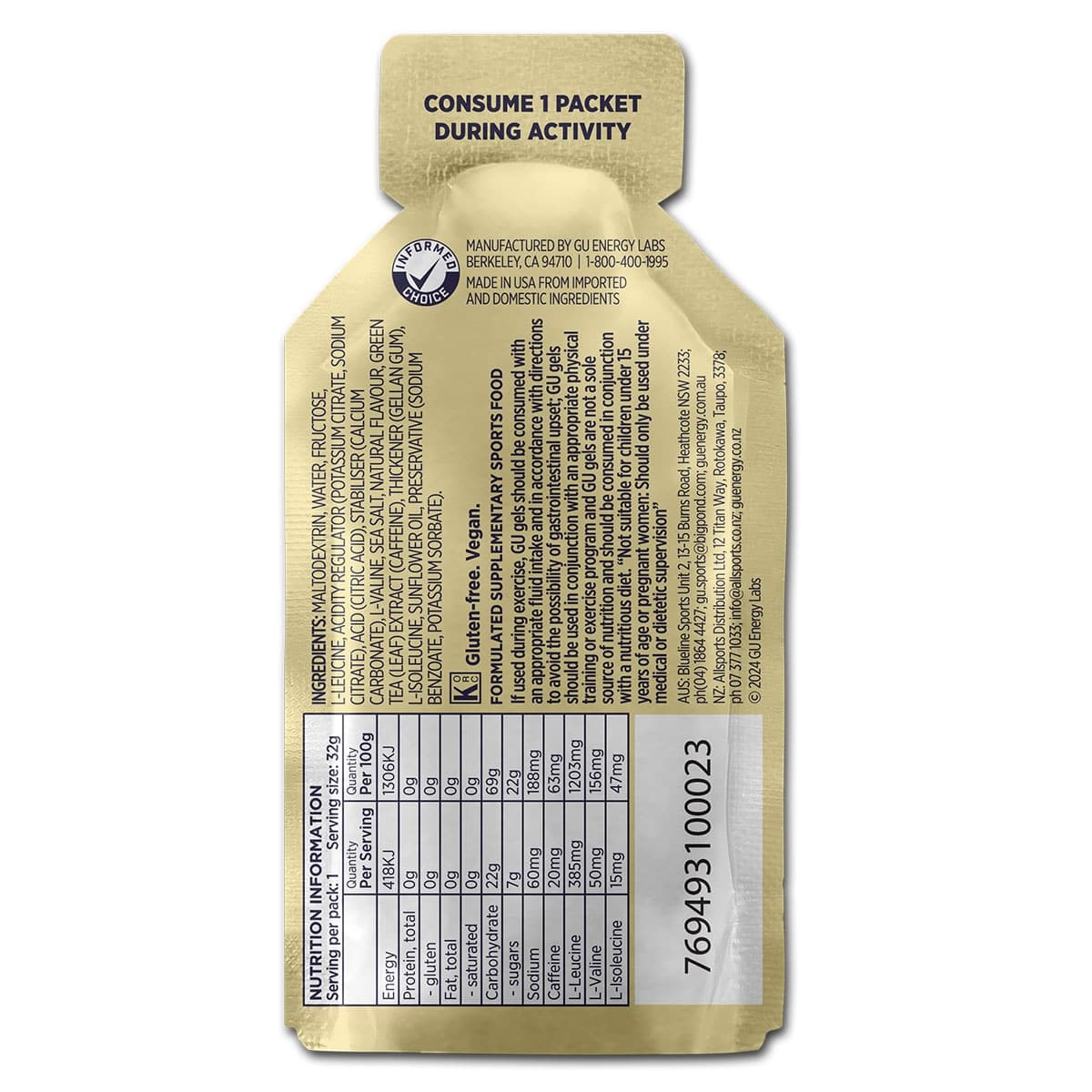 Thumbnail GU Energy Gel Vanilla Bean 32g