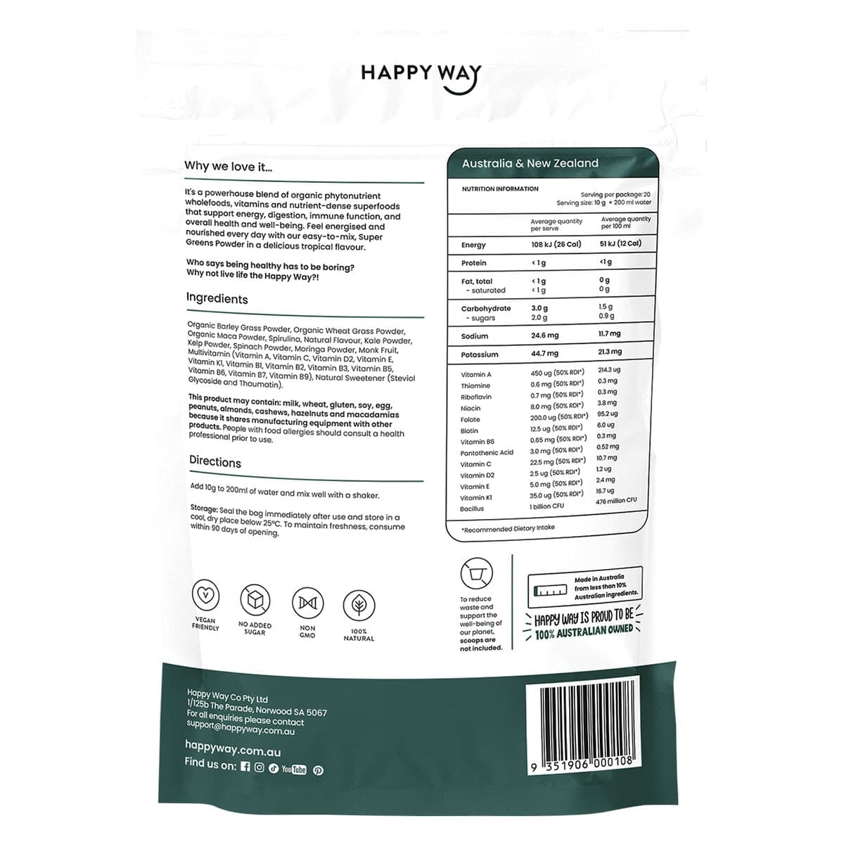 Thumbnail Happy Way Greens Powder Tropical 200g