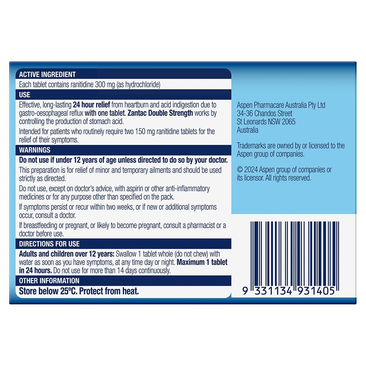 Thumbnail Zantac 24 Hour 300mg 14 Tablets