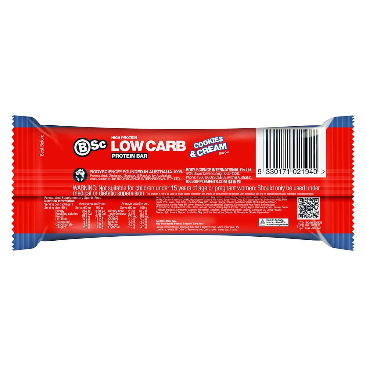 Thumbnail BSc High Protein Low Carb Bar Cookies & Cream 12 x 60g