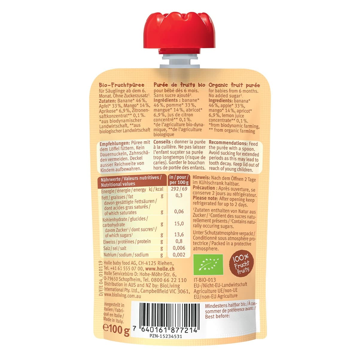 Thumbnail Holle Organic Banana Lama - Banana Apple Mango & Apricot Puree 100g