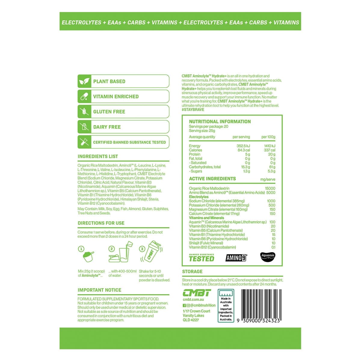 Thumbnail CMBT Aminolyte Hydrate + Carbs Powder Lemon Lime 500g