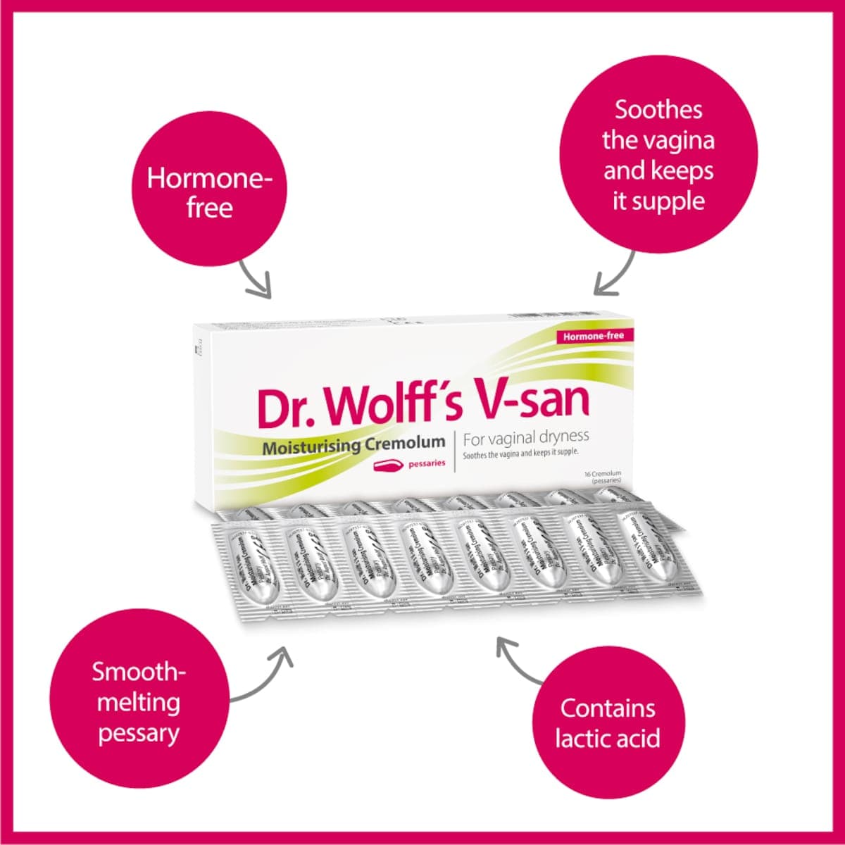 Thumbnail Dr Wolff's V-san Moisturising Cremolum Pessaries 16 Pack