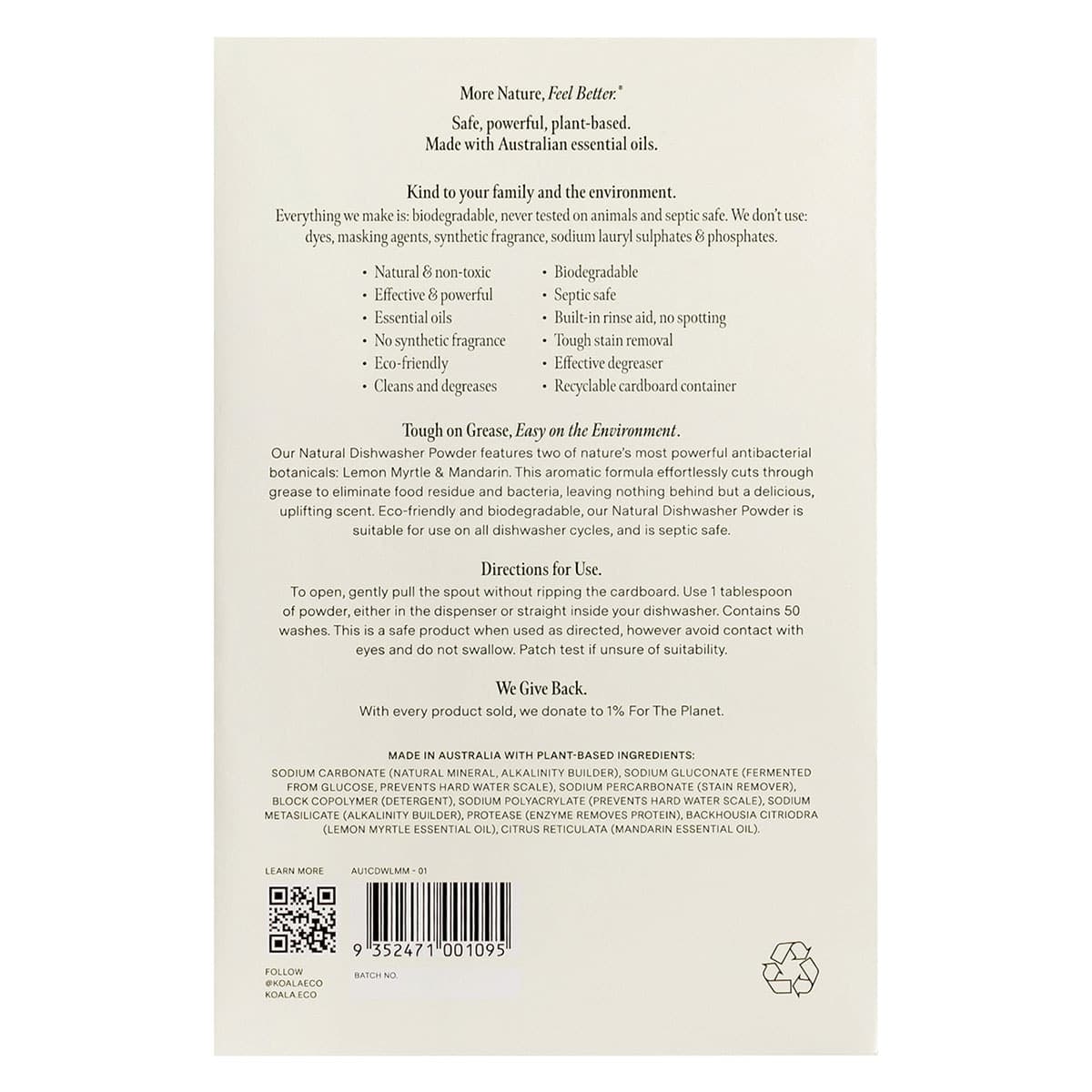 Thumbnail Koala Eco Natural Dishwasher Powder Lemon Myrtle & Mandarin 1kg
