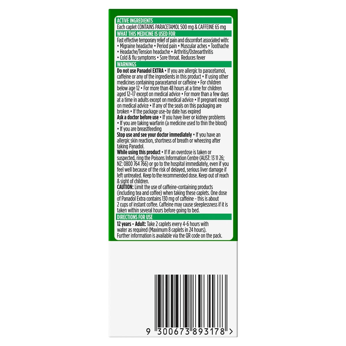 Thumbnail Panadol Extra 500mg Paracetamol + 65mg Caffeine Caplets 16 Pack