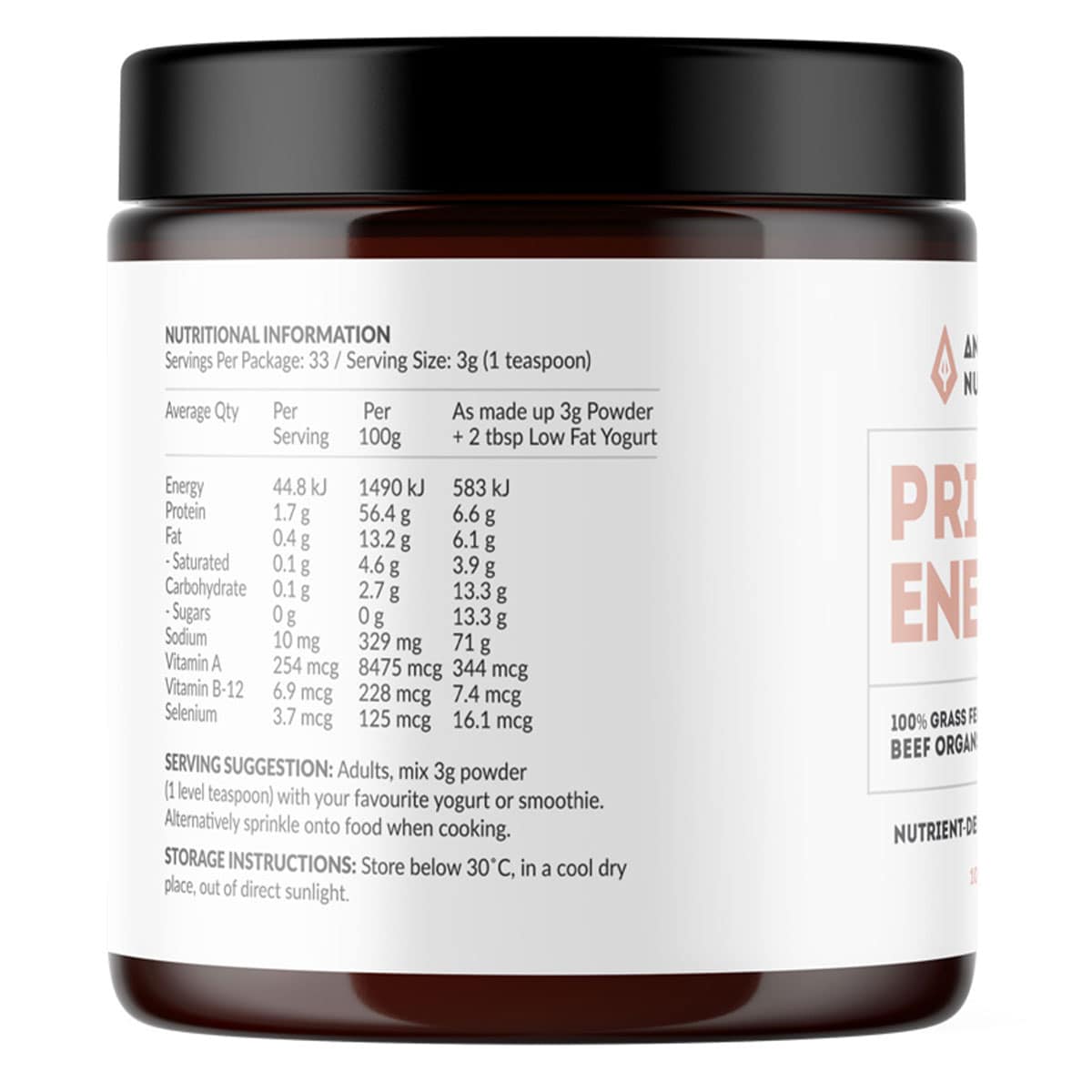 Thumbnail Ancestral Nutrition Primal Energy Women Grass Fed Beef Organs Powder 100g