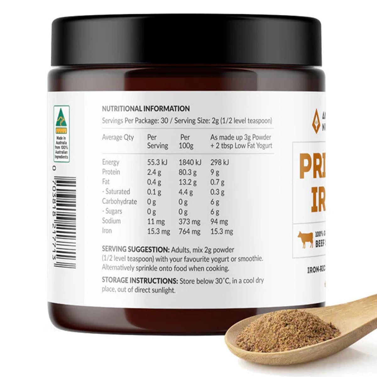 Thumbnail Ancestral Nutrition Primal Iron Grass Fed Beef Spleen Powder 60g