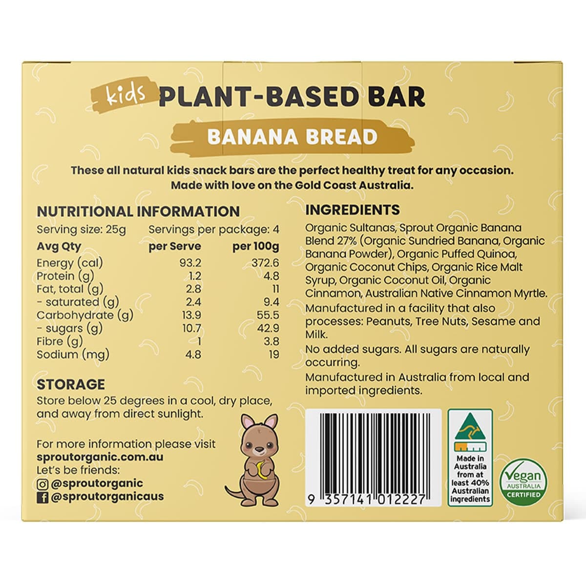 Thumbnail Sprout Organic Kids Plant Based Banana Bread Bars 4 Pack