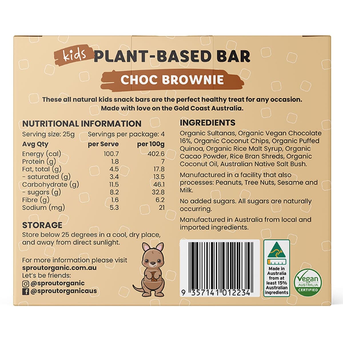 Thumbnail Sprout Organic Kids Plant Based Choc Brownie Bars 4 Pack