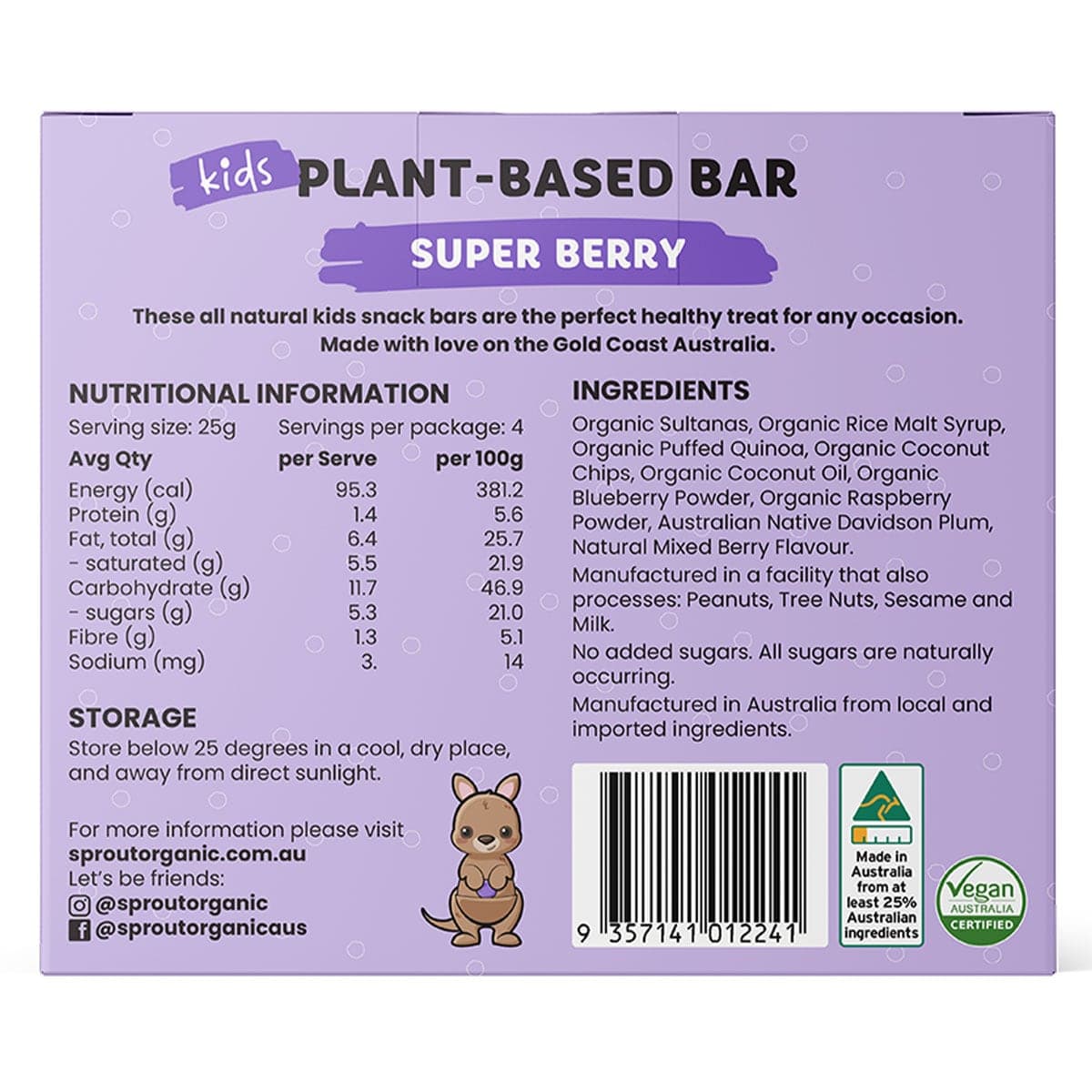 Thumbnail Sprout Organic Kids Plant Based Super Berry Bars 4 Pack