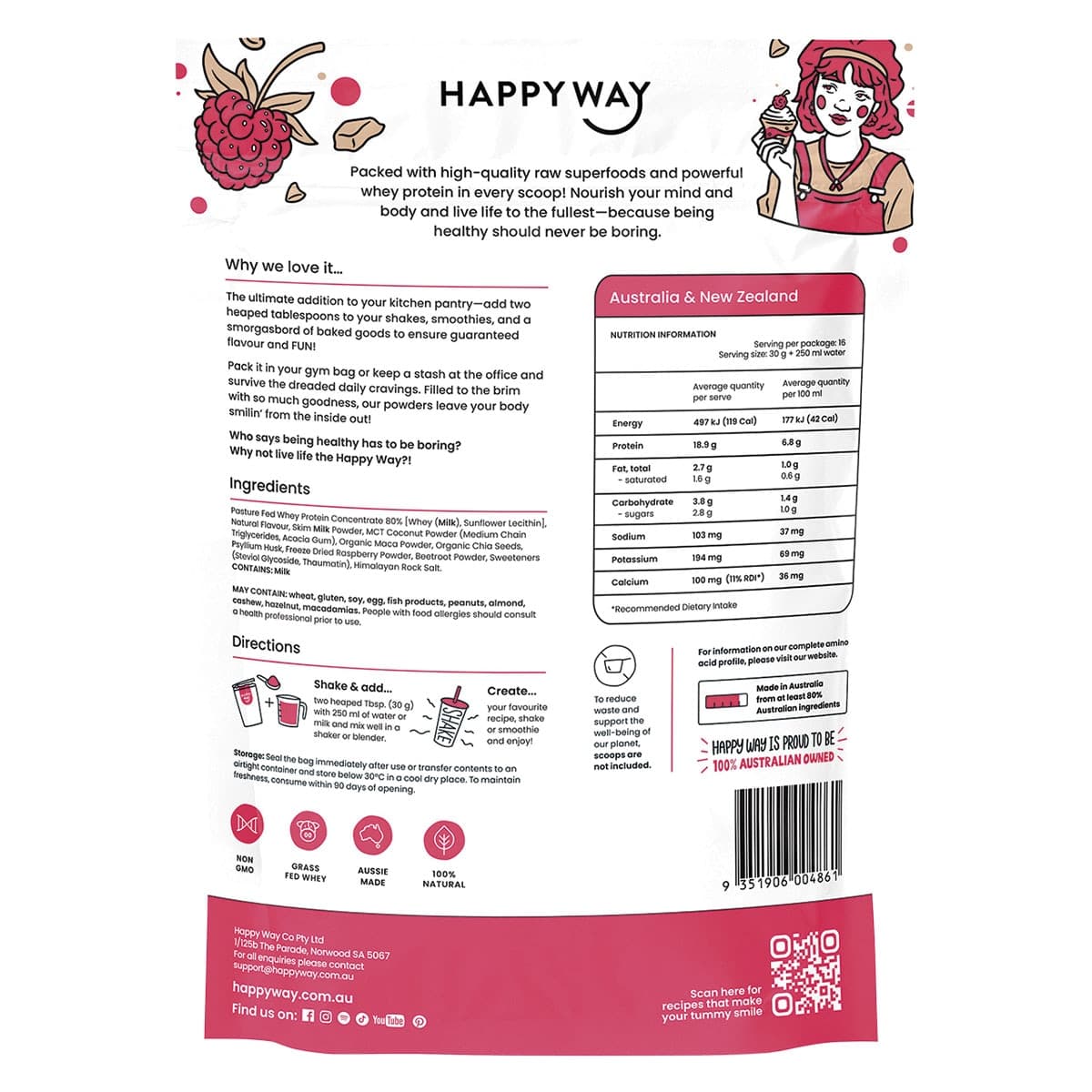 Thumbnail Happy Way Whey Protein Powder White Choc Raspberry 500g