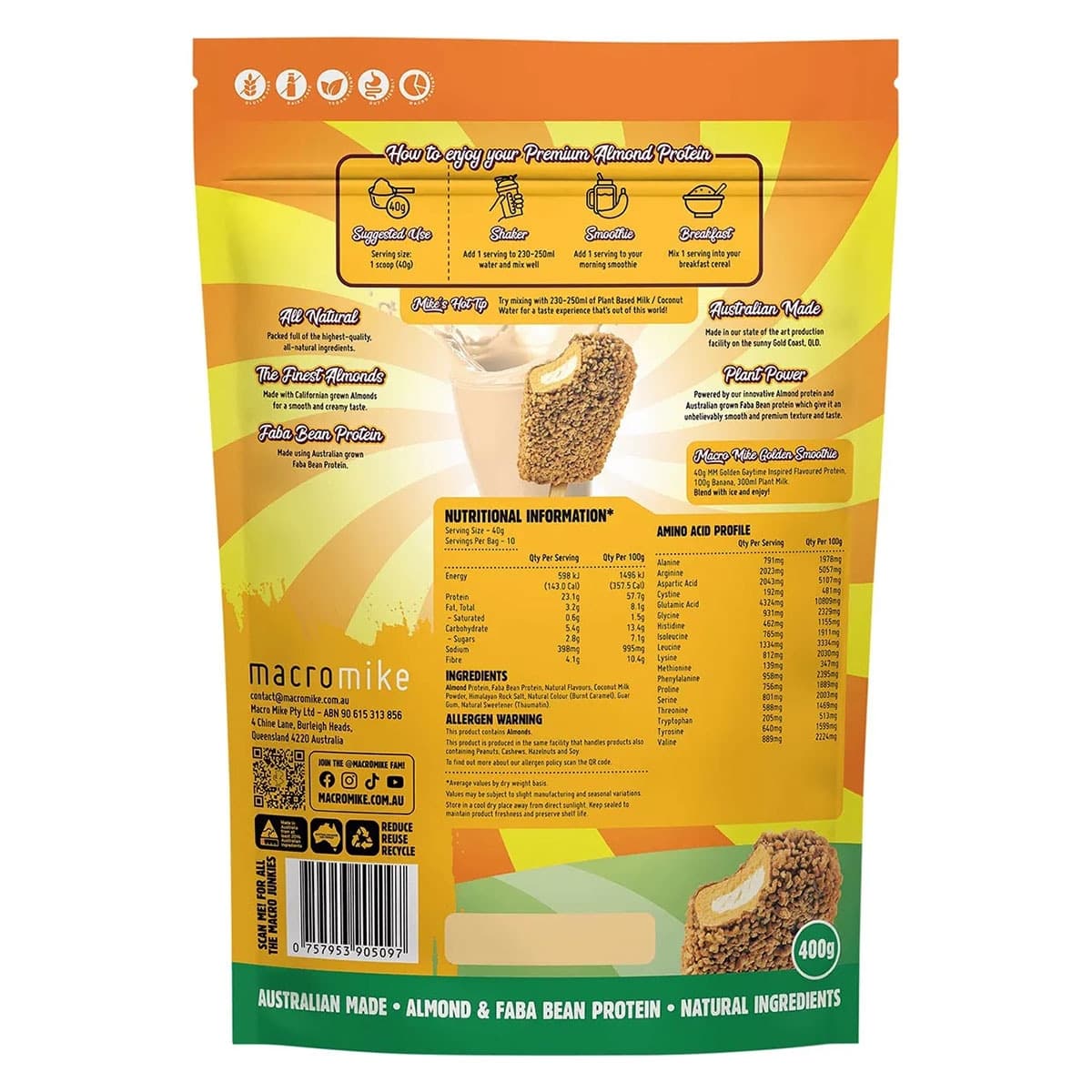 Thumbnail Macro Mike Almond Protein Powder Golden Gaytime 400g