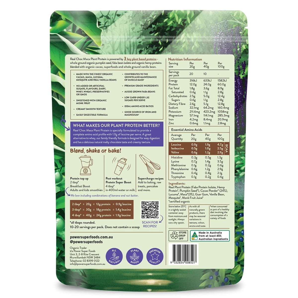 Thumbnail Power Super Foods Real Plant Protein Chocolate Maca 400g