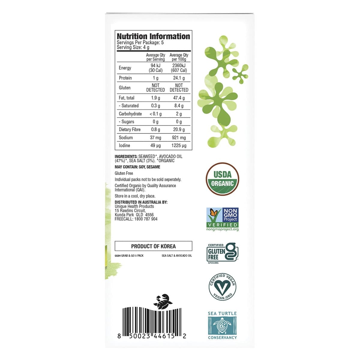 Thumbnail Gimme Roasted Seaweed Snacks Grab & Go Sea Salt & Avocado Oil 5x4g
