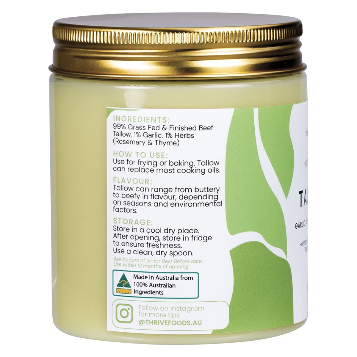 Thumbnail Thrive Foods 100% Grass Fed Tallow Garlic Rosemary & Thyme 250ml