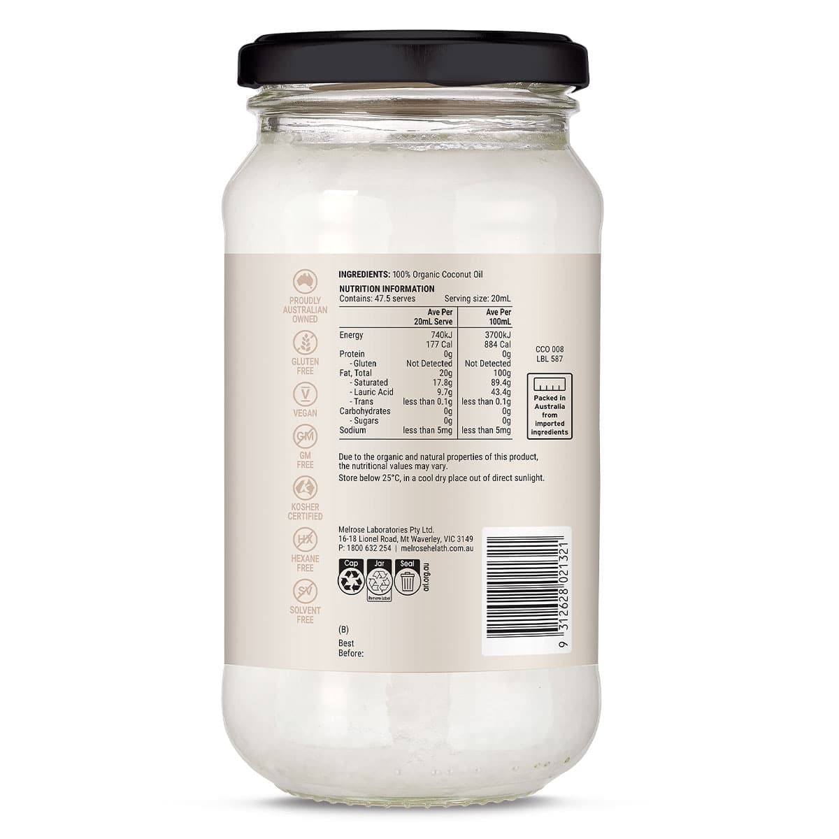 Thumbnail Melrose Organic Flavour Free Coconut Oil 950ml