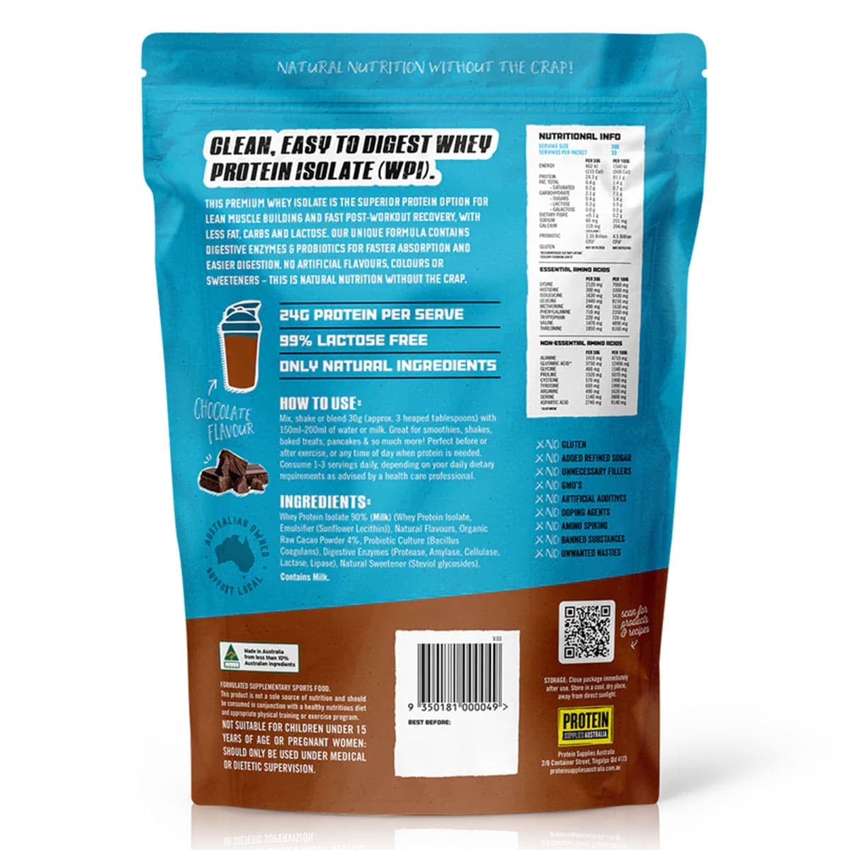 Thumbnail Protein Supplies Australia Whey Protein Isolate Chocolate 1kg