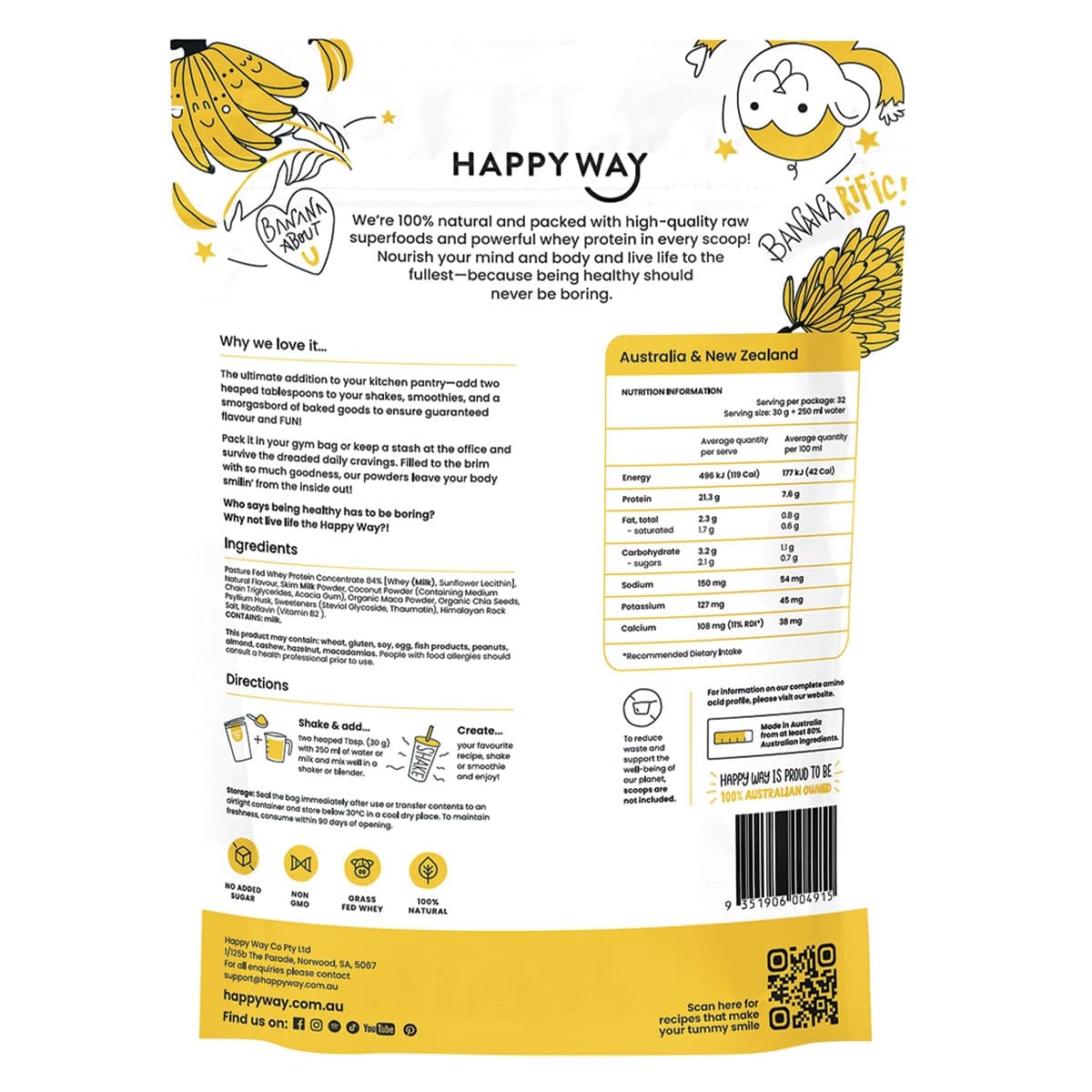Thumbnail Happy Way Whey Protein Powder Banana 1kg