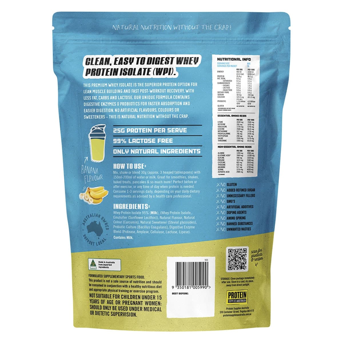 Thumbnail Protein Supplies Australia Whey Protein Isolate Banana 500g