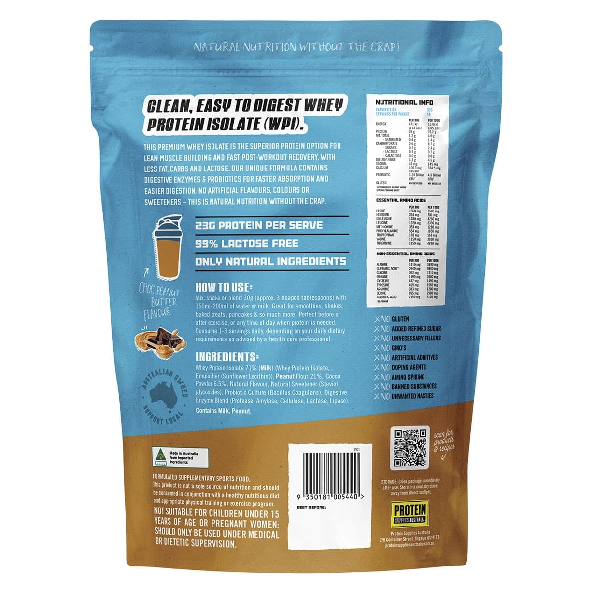 Thumbnail Protein Supplies Australia Whey Protein Isolate Peanut Butter 500g