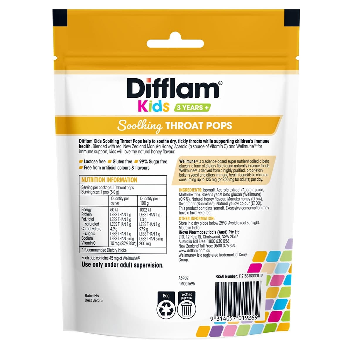 Thumbnail Difflam Kids Soothing Throat Pops Manuka Honey 10 Pack