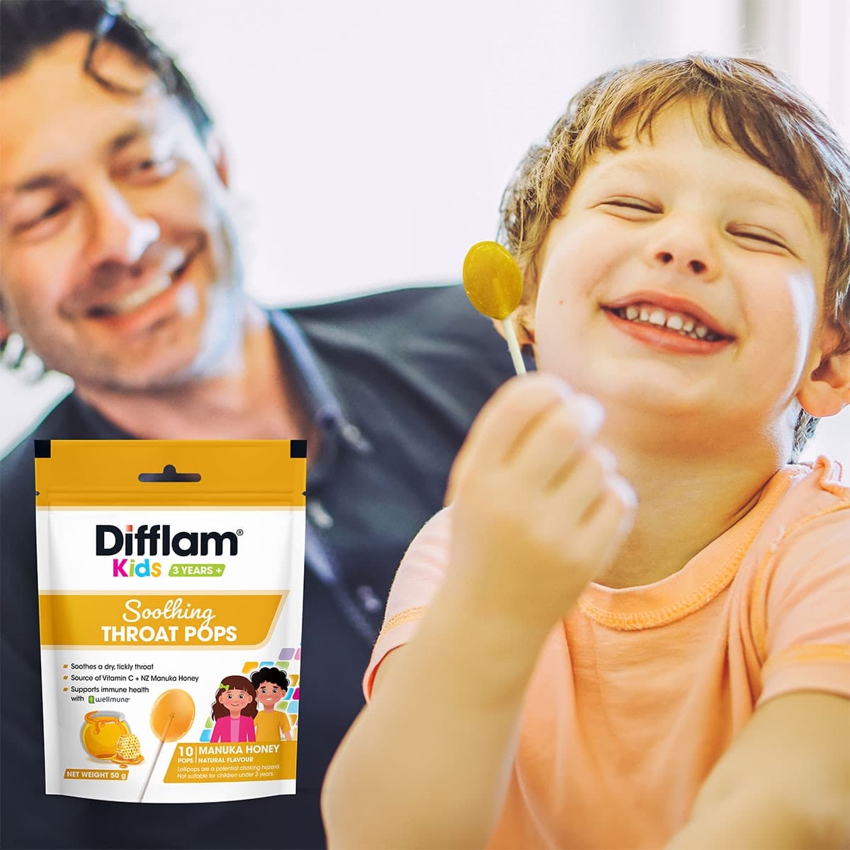 Thumbnail Difflam Kids Soothing Throat Pops Manuka Honey 10 Pack