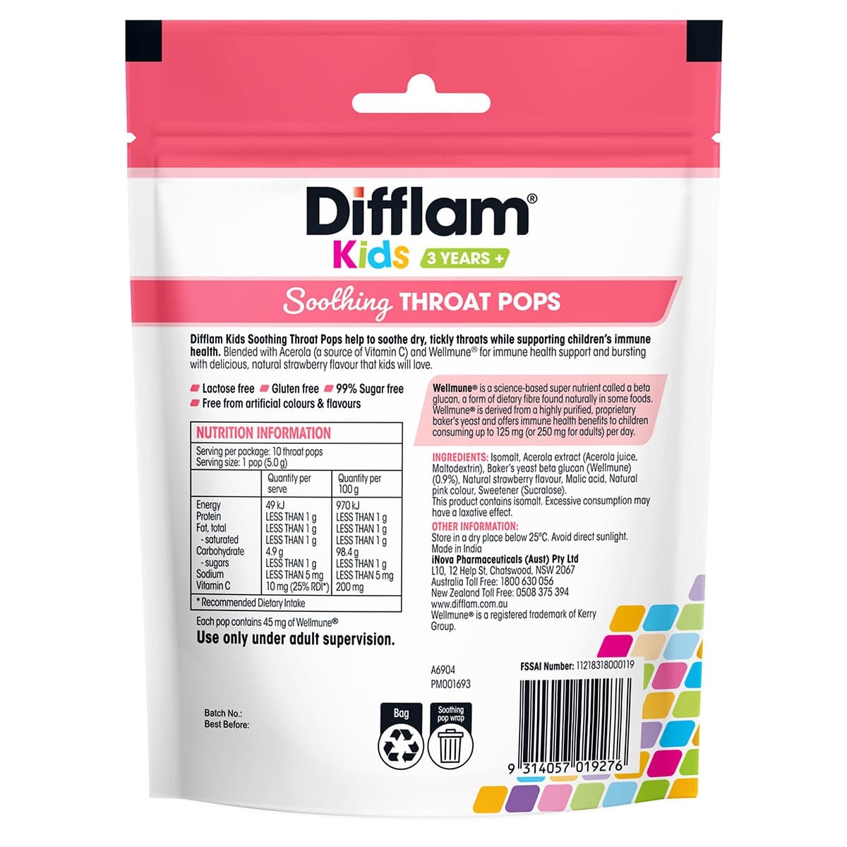 Thumbnail Difflam Kids Soothing Throat Pops Strawberry 10 Pack