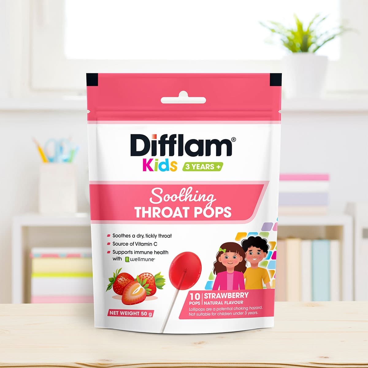 Thumbnail Difflam Kids Soothing Throat Pops Strawberry 10 Pack
