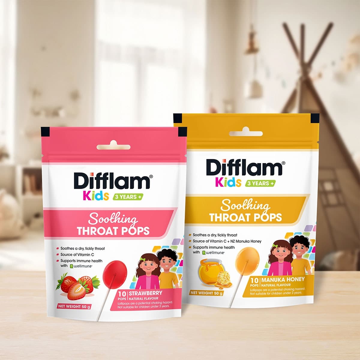 Thumbnail Difflam Kids Soothing Throat Pops Strawberry 10 Pack