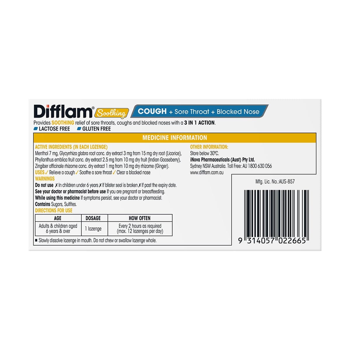 Thumbnail Difflam Soothing Cough + Sore Throat + Blocked Nose Lozenges Honey Lemon 16 Pack