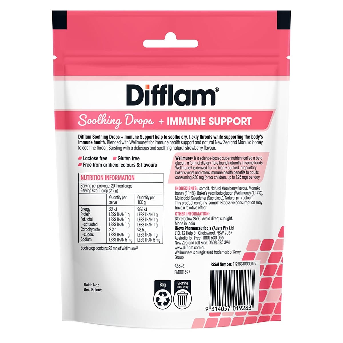 Thumbnail Difflam Soothing Drops + Immune Support Strawberry 20 Pack