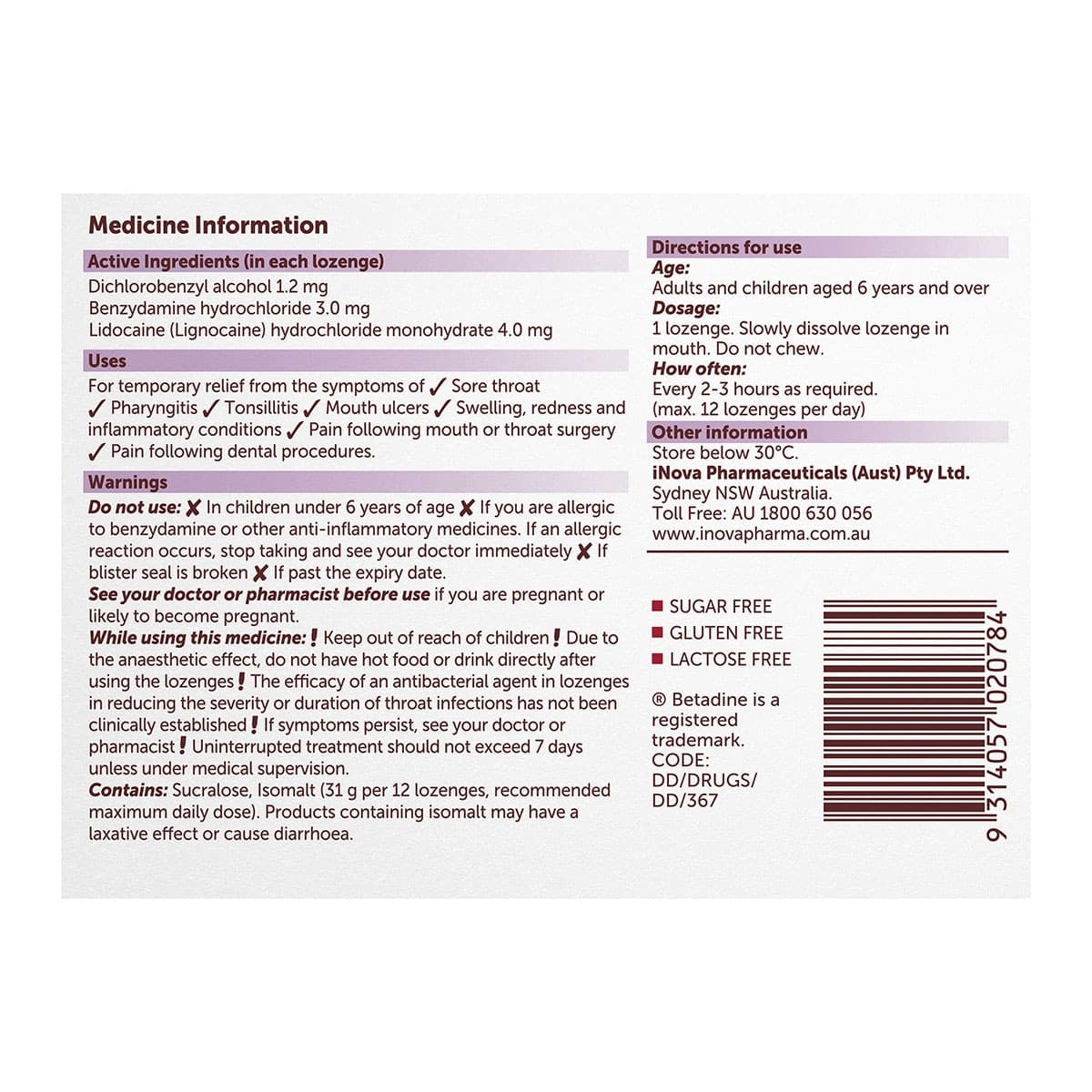 Thumbnail Betadine Anaesthetic Triple Action Sore Throat Lozenges Berry 16 Pack