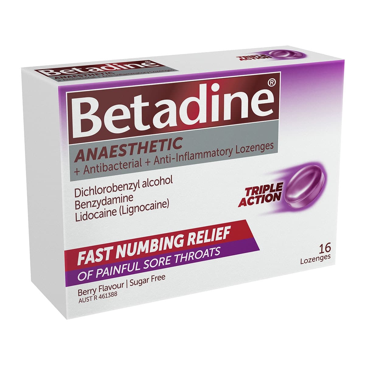 Thumbnail Betadine Anaesthetic Triple Action Sore Throat Lozenges Berry 16 Pack