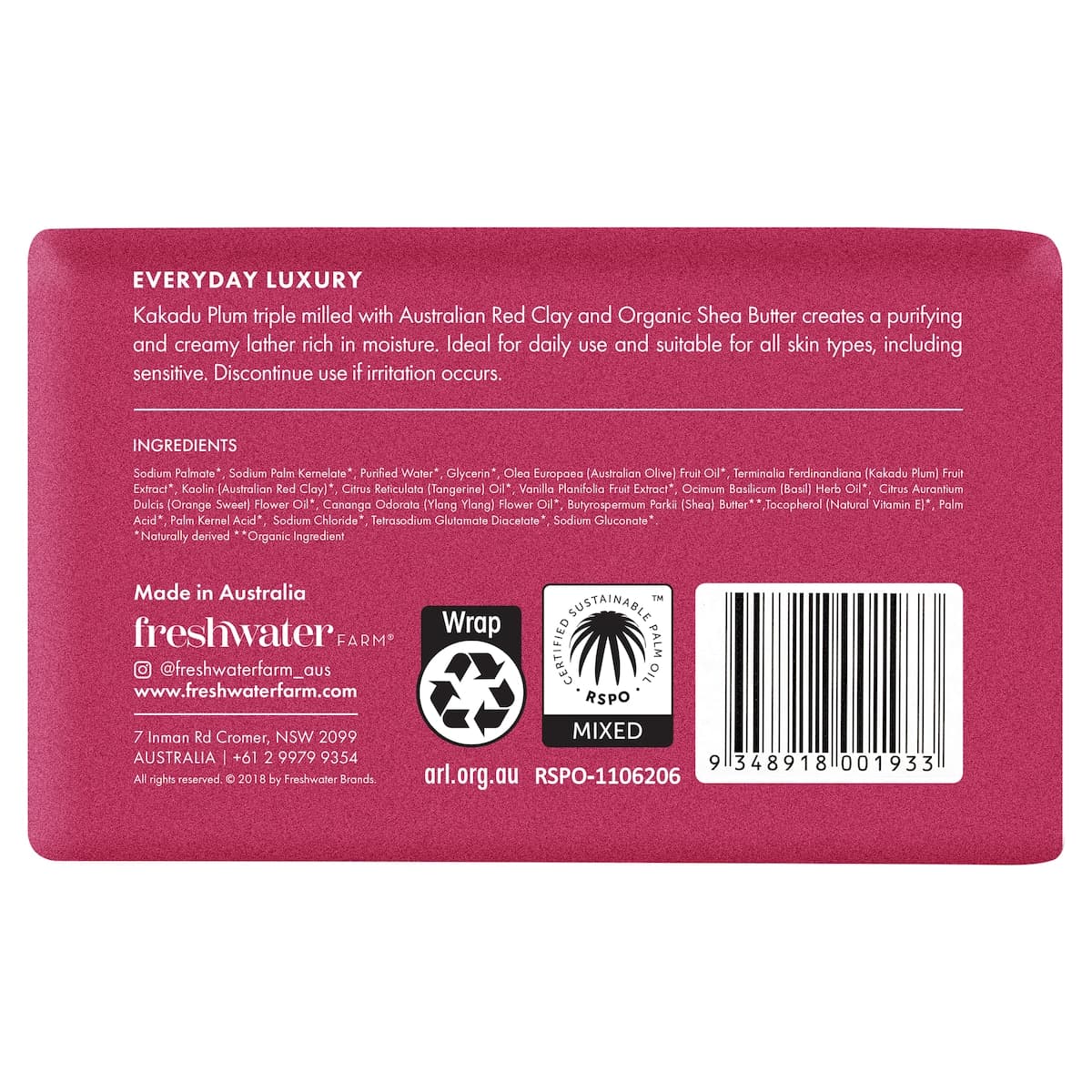 Thumbnail Freshwater Farm Kakadu Plum + Australian Red Clay Body Bar 200g