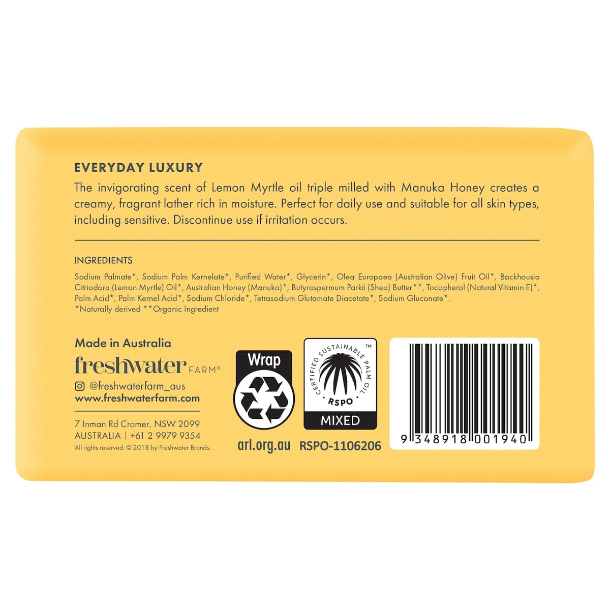 Thumbnail Freshwater Farm Lemon Myrtle + Manuka Honey Body Bar 200g