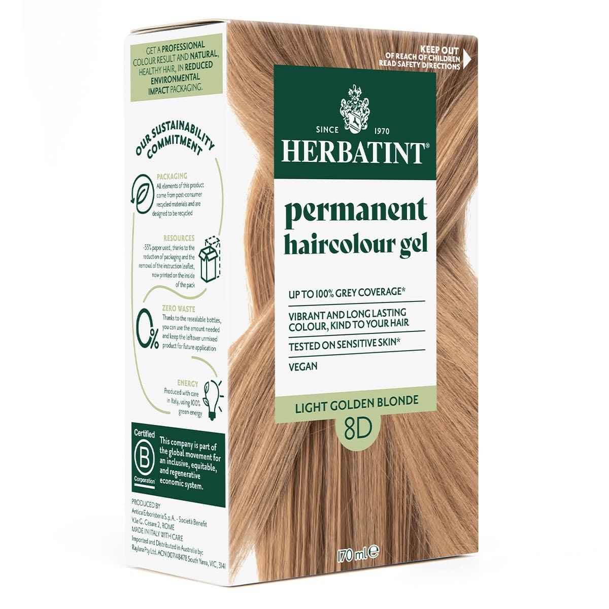 Thumbnail Herbatint Permanent Hair Colour Gel 8D Light Golden Blonde 170ml