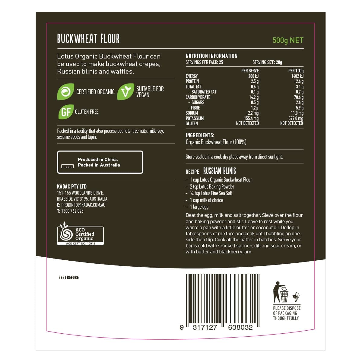 Thumbnail Lotus Organic Buckwheat Flour 500g