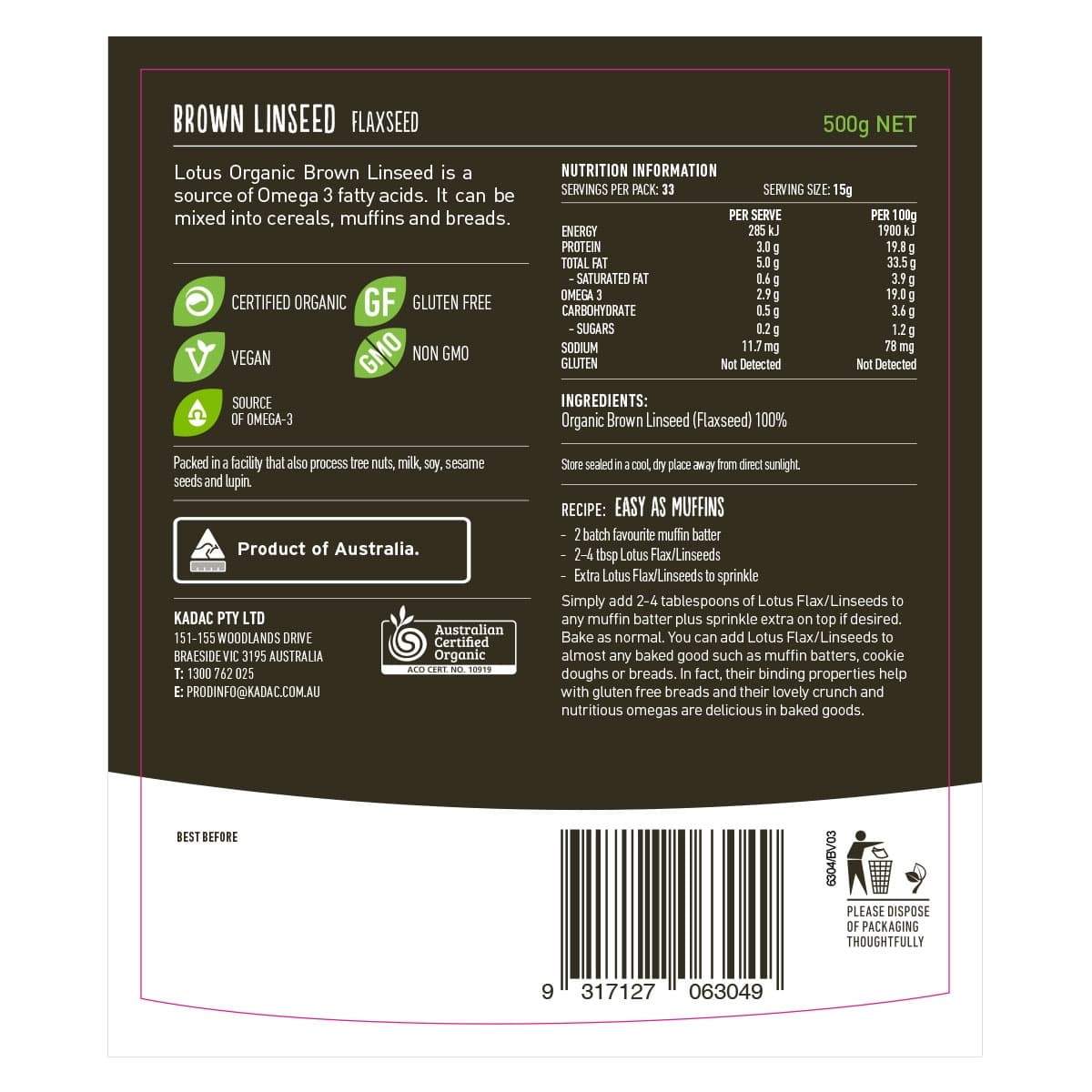 Thumbnail Lotus Organic Linseed (Flaxseed) 500g