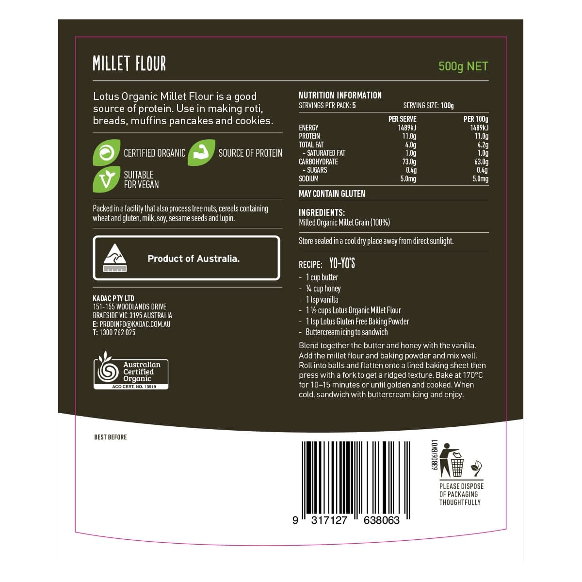Thumbnail Lotus Organic Millet Flour 500g