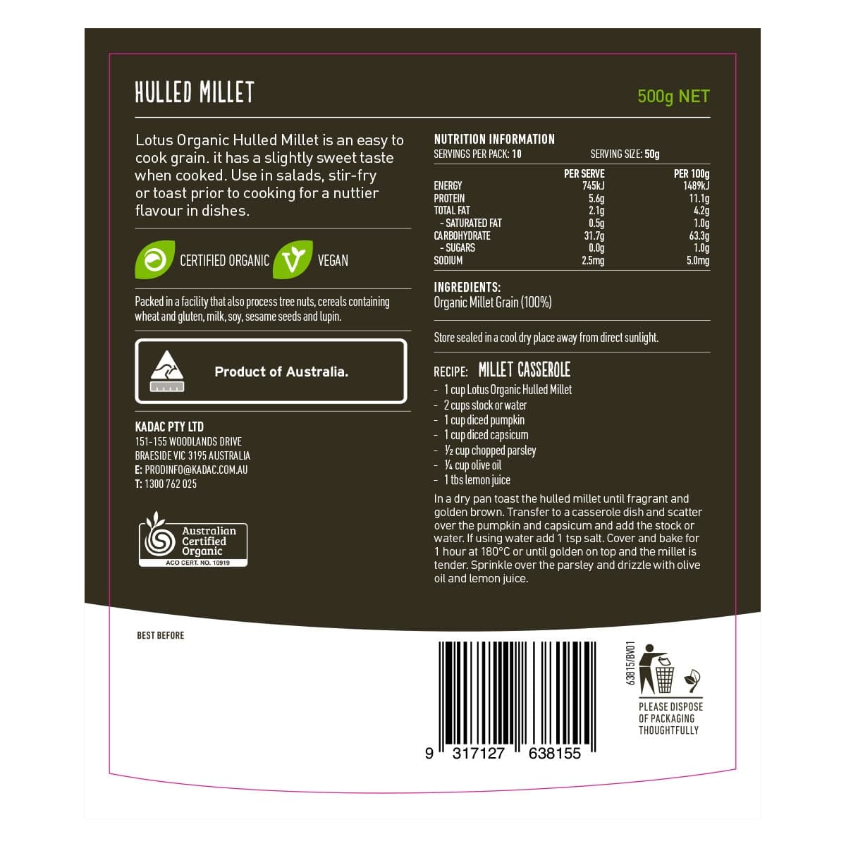Thumbnail Lotus Organic Millet Hulled 500g